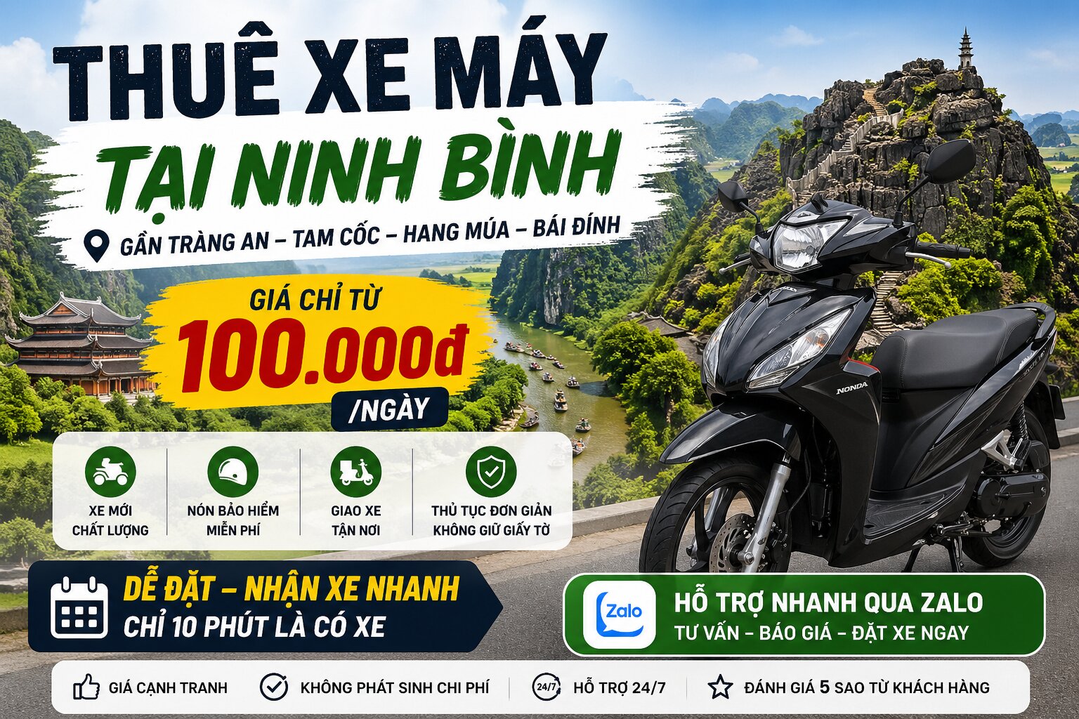 Thuê xe máy Tràng An Ninh Bình